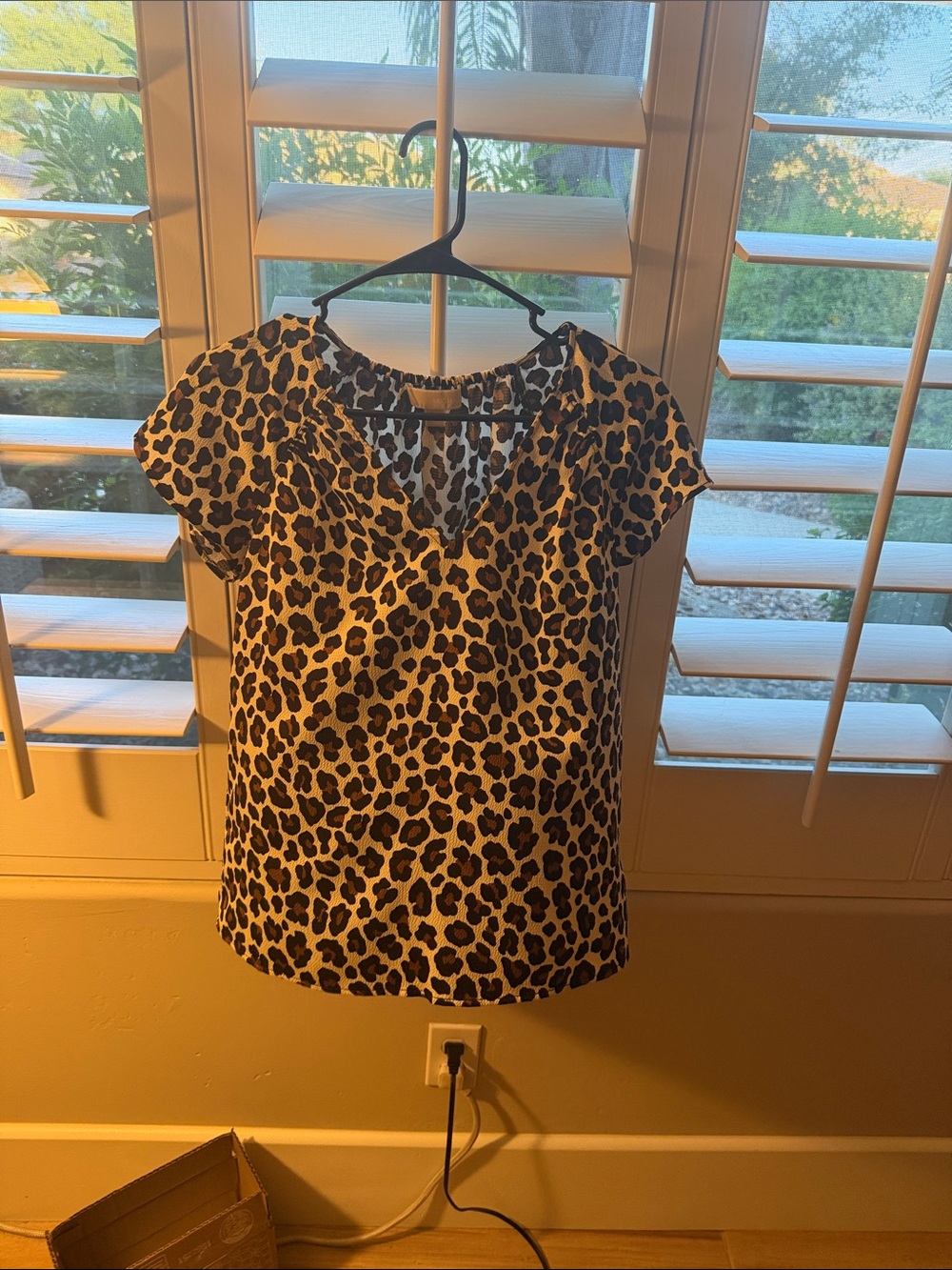 Michael Kors Leopard Print V-Neck Short Sleeve Top - Brown/Black
